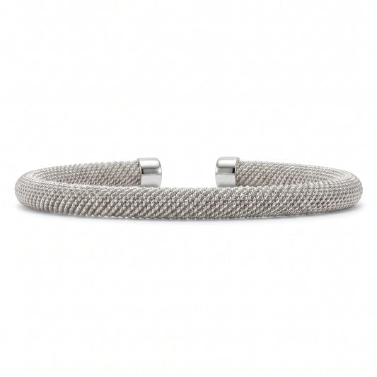 Men's Silver Stainless Steel Wire Cuff Bracelet | Flexible Size