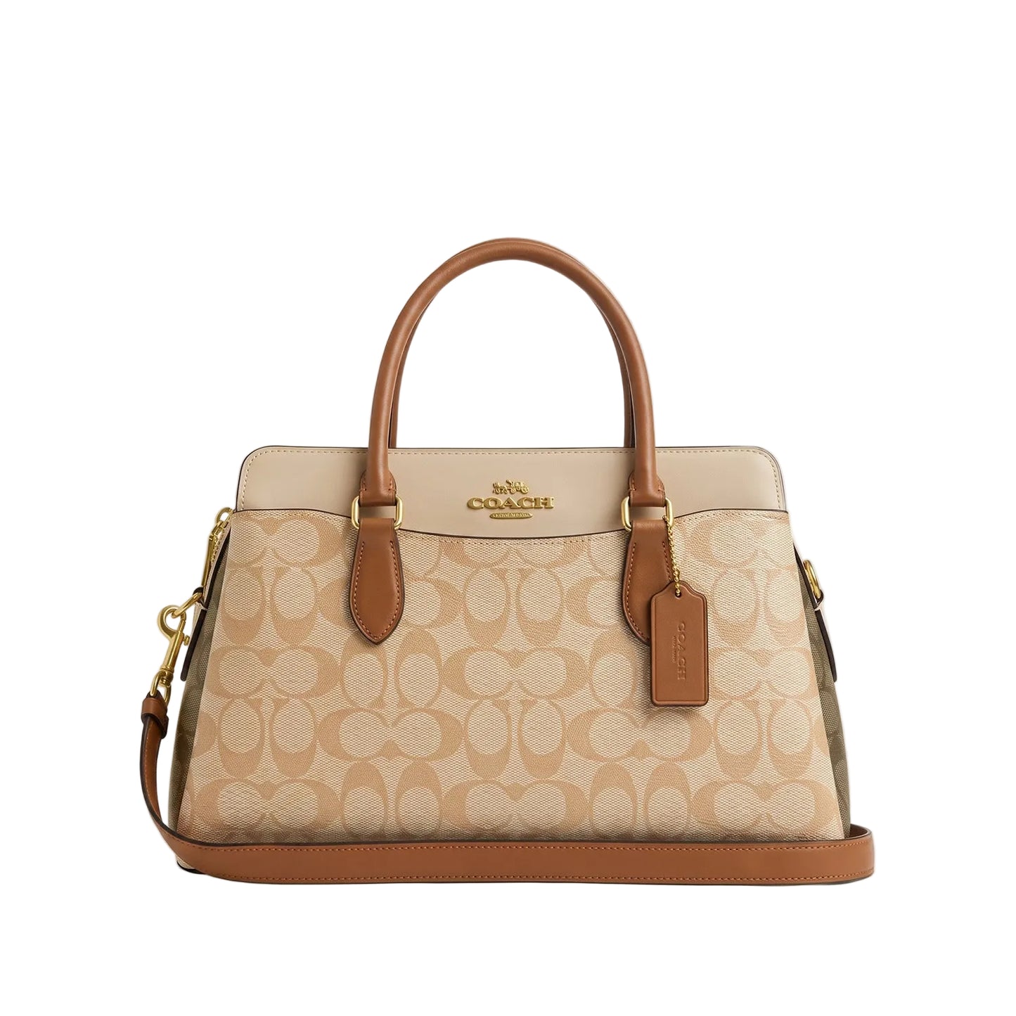 Authentic Coach Signature Canvas Satchel - Tan & Beige
