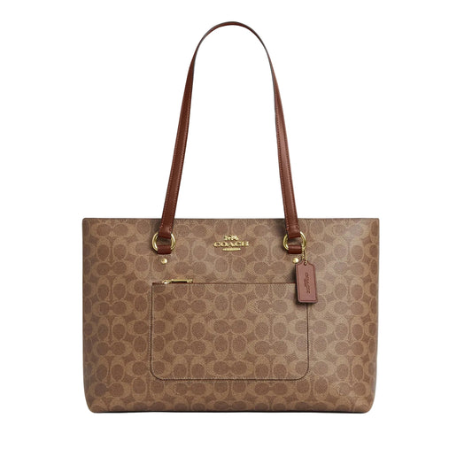 Authentic Coach Gallery Tote in Signature Canvas - Khaki/Saddle