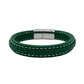 Genuine Leather Men's bracelet Green Color White Stitching