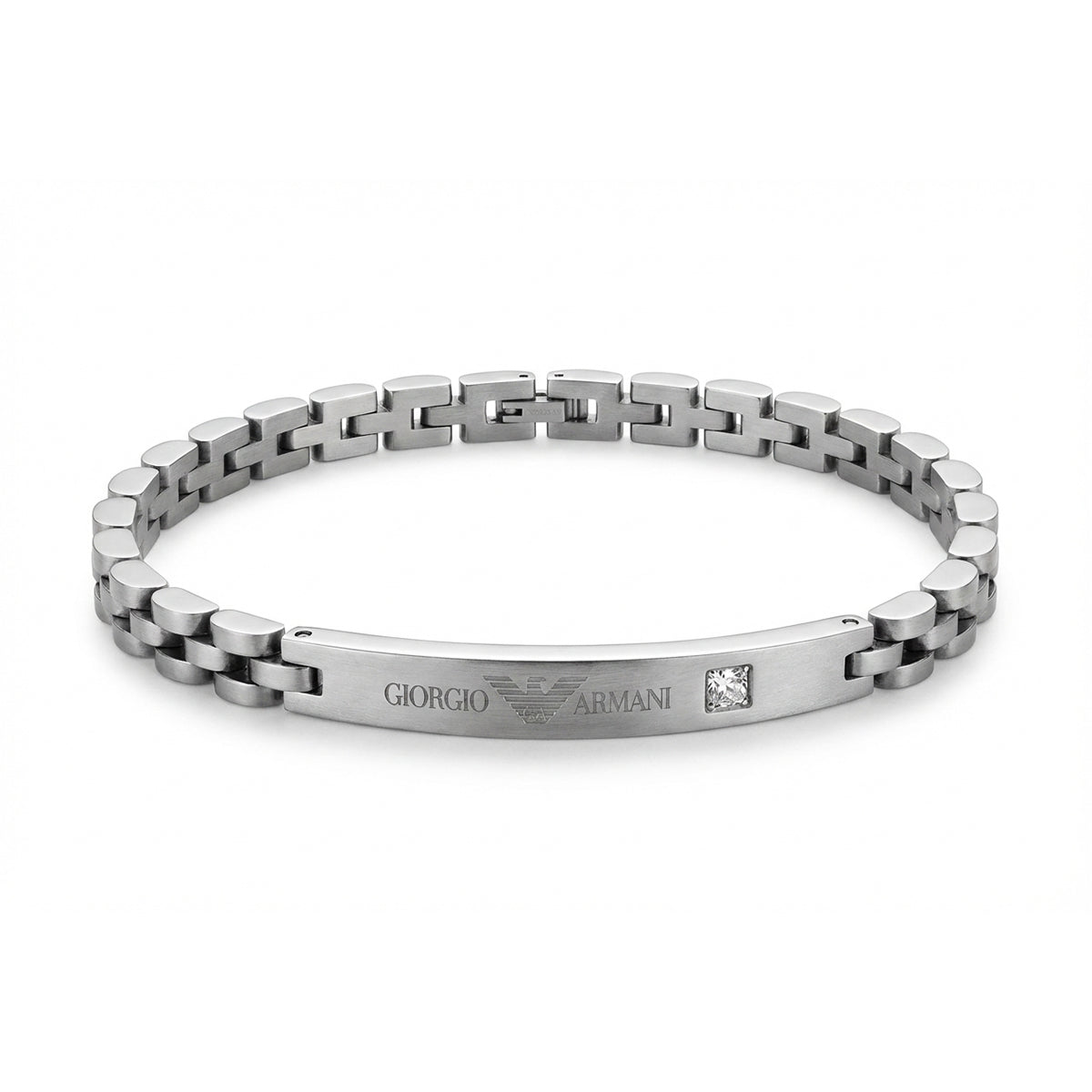 Giorgio Armani Silver ID Bracelet with Crystal Accent