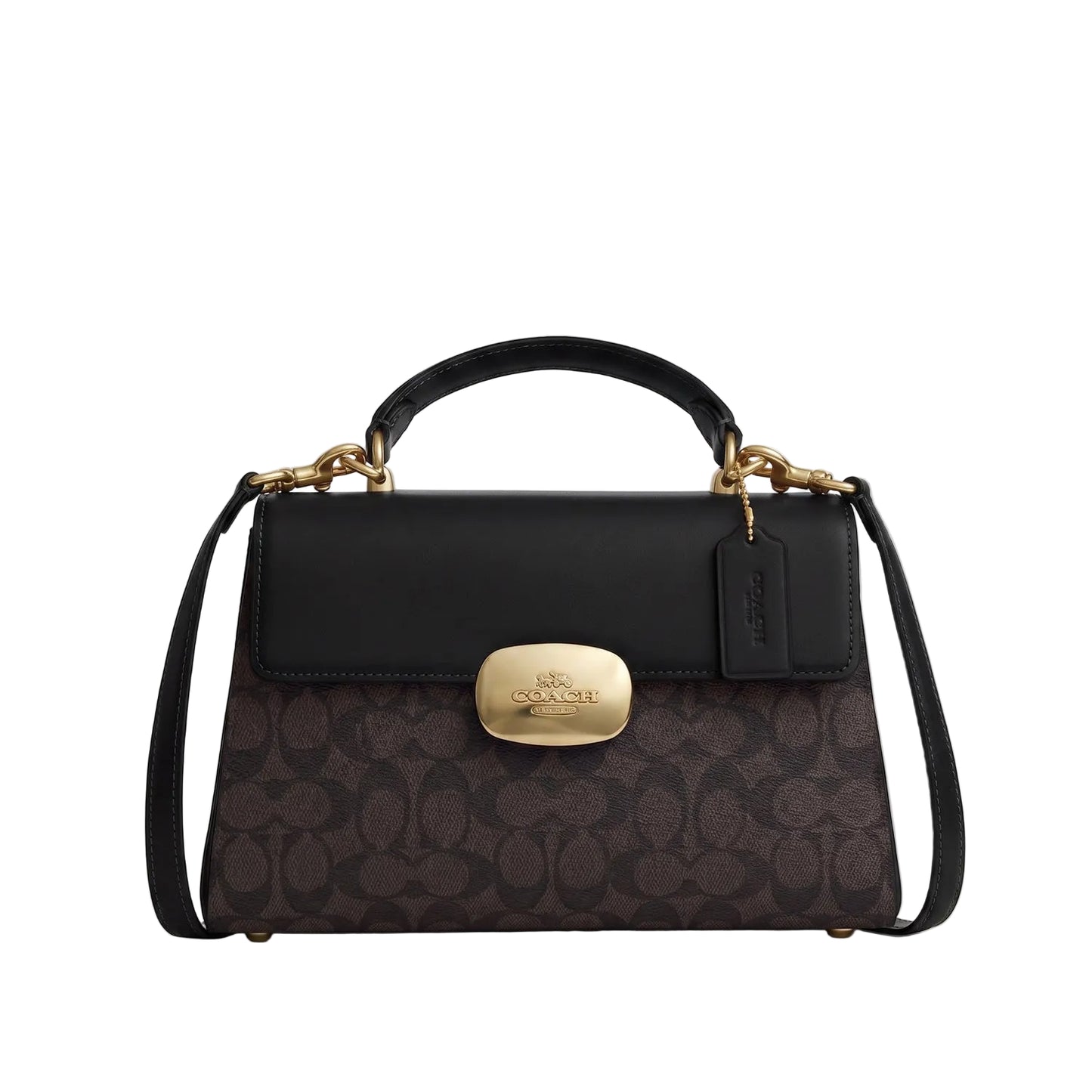 Authentic Coach Signature Flap Top Handle Bag - Black/Brown