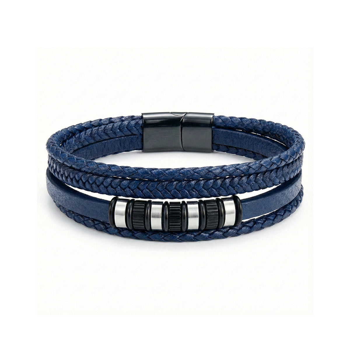 The Layered Navy Blue Leather Bracelet