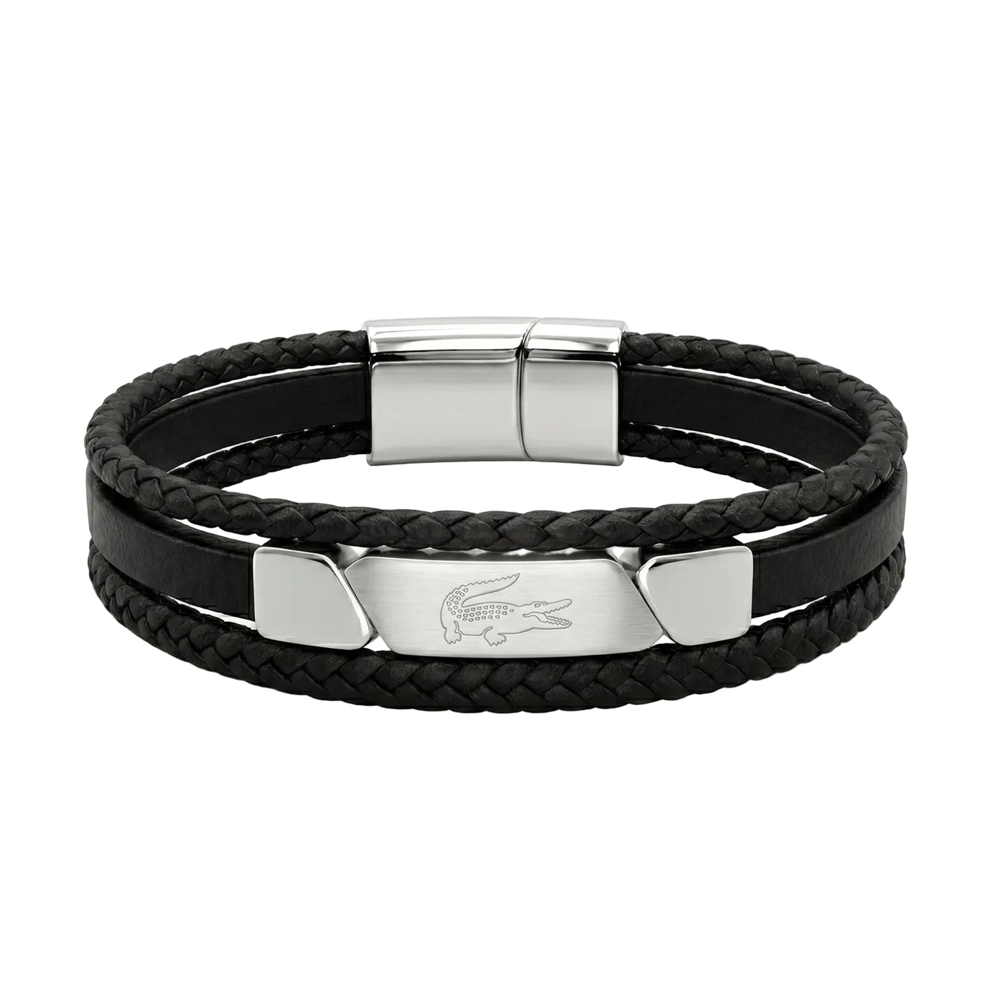 Lacoste Men's Multi-Layer Black Leather & Stainless Steel Bracelet