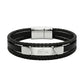 Lacoste Men's Multi-Layer Black Leather & Stainless Steel Bracelet
