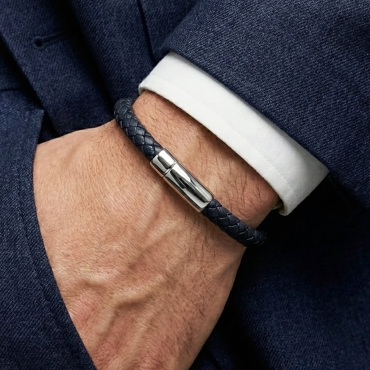 Premium Navy Woven Bracelet for Men with Silver Clasp
