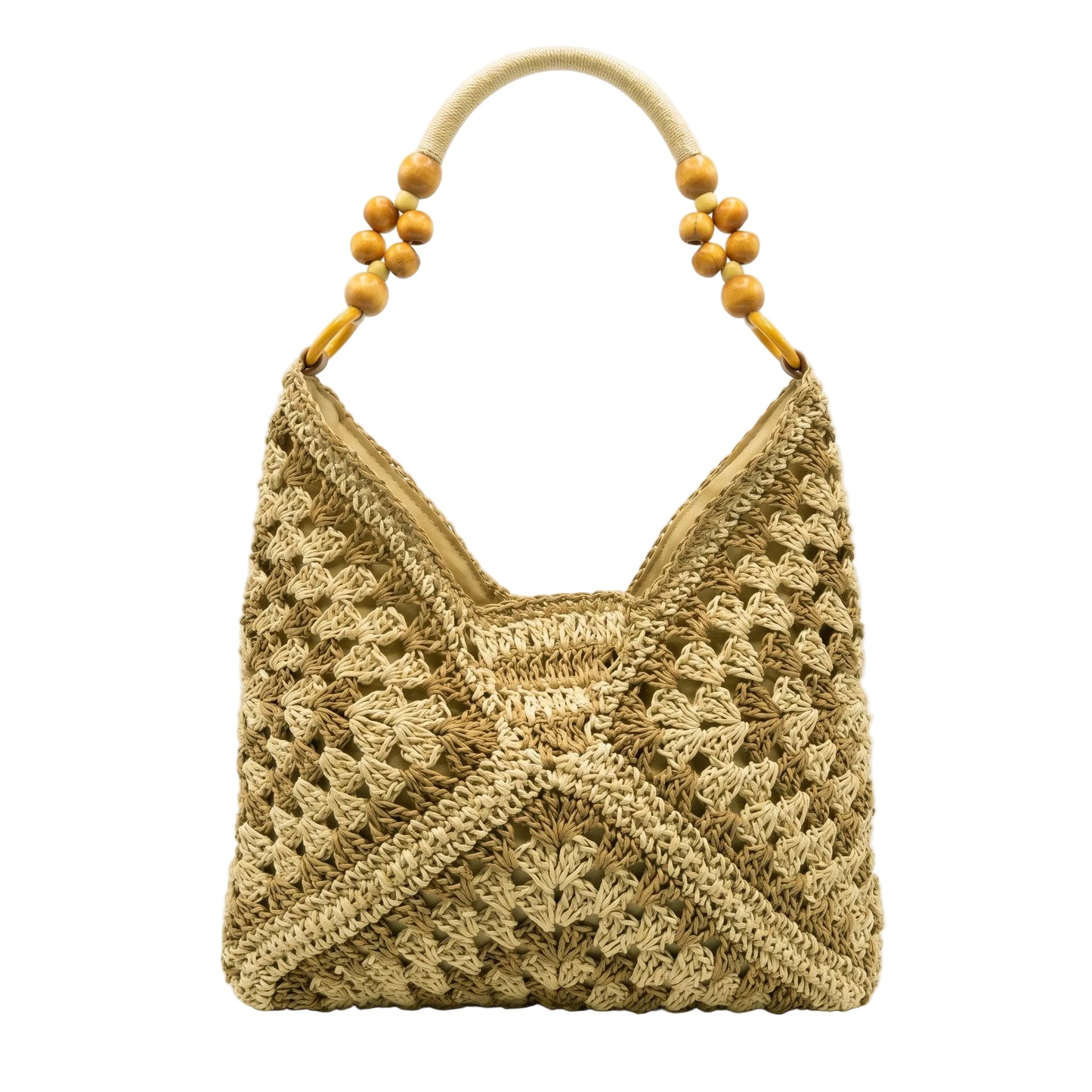 Boho Woven Straw Hobo Bag | Wooden Bead Handle