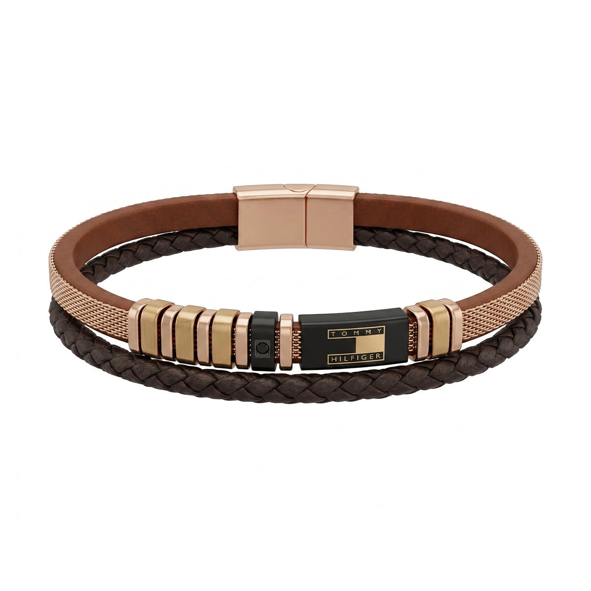 Authentic Tommy Hilfiger Genuine Brown Leather & Steel Men's Bracelet