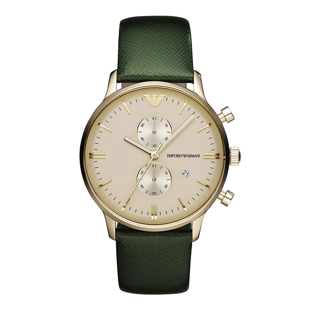 Brown Leather Strap with Green Dial Men's Watch | Armani AR11334 – Ki ...