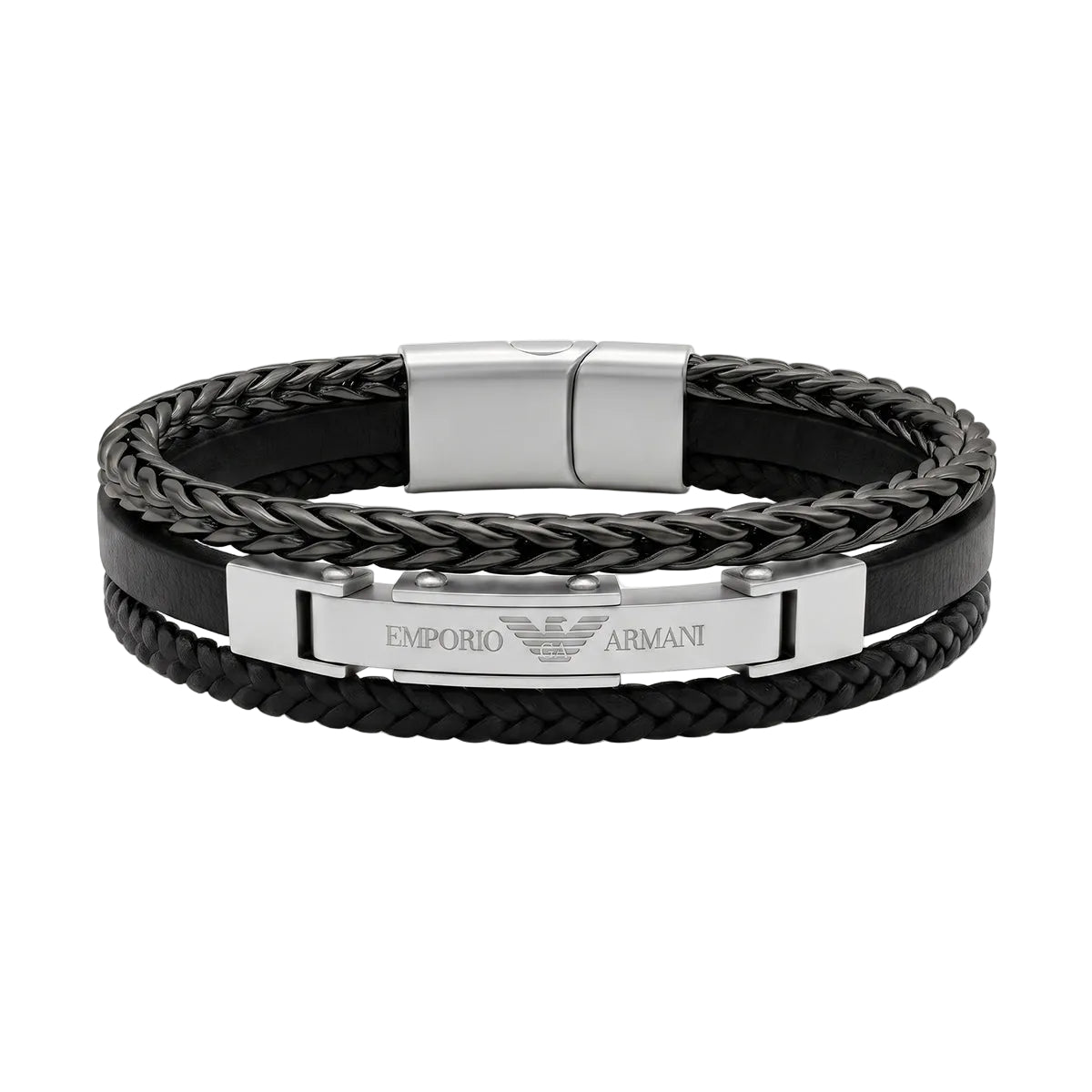 Emporio Armani Triple Layer Leather & Stainless Steel Men's Bracelet