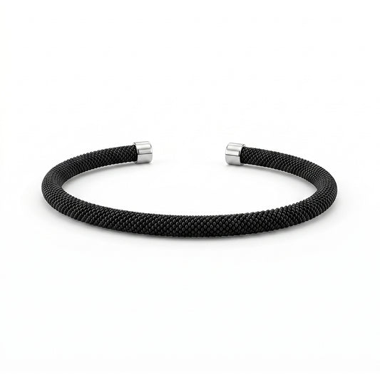 Premium Black Men's Wire Cable Open Bracelet | Flexible Custom Fit