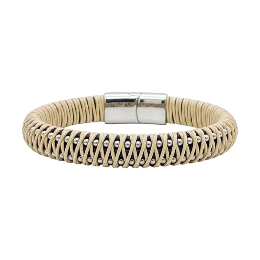 Men's Premium Stainless Steel & Beige Woven Stitching Bracelet