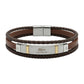 Lacoste Braided Brown Leather Bracelet with Gold Accents