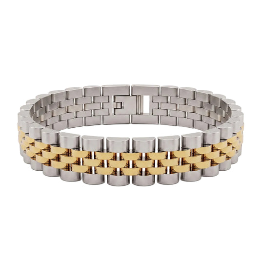 Men's Two-Tone Premium Stainless Steel Link Bracelet | Gold & Silver