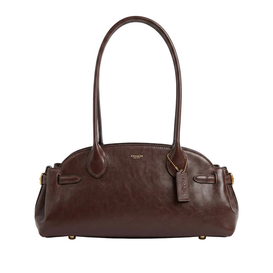 Authentic Coach Leather Shoulder Bag - Dark Brown