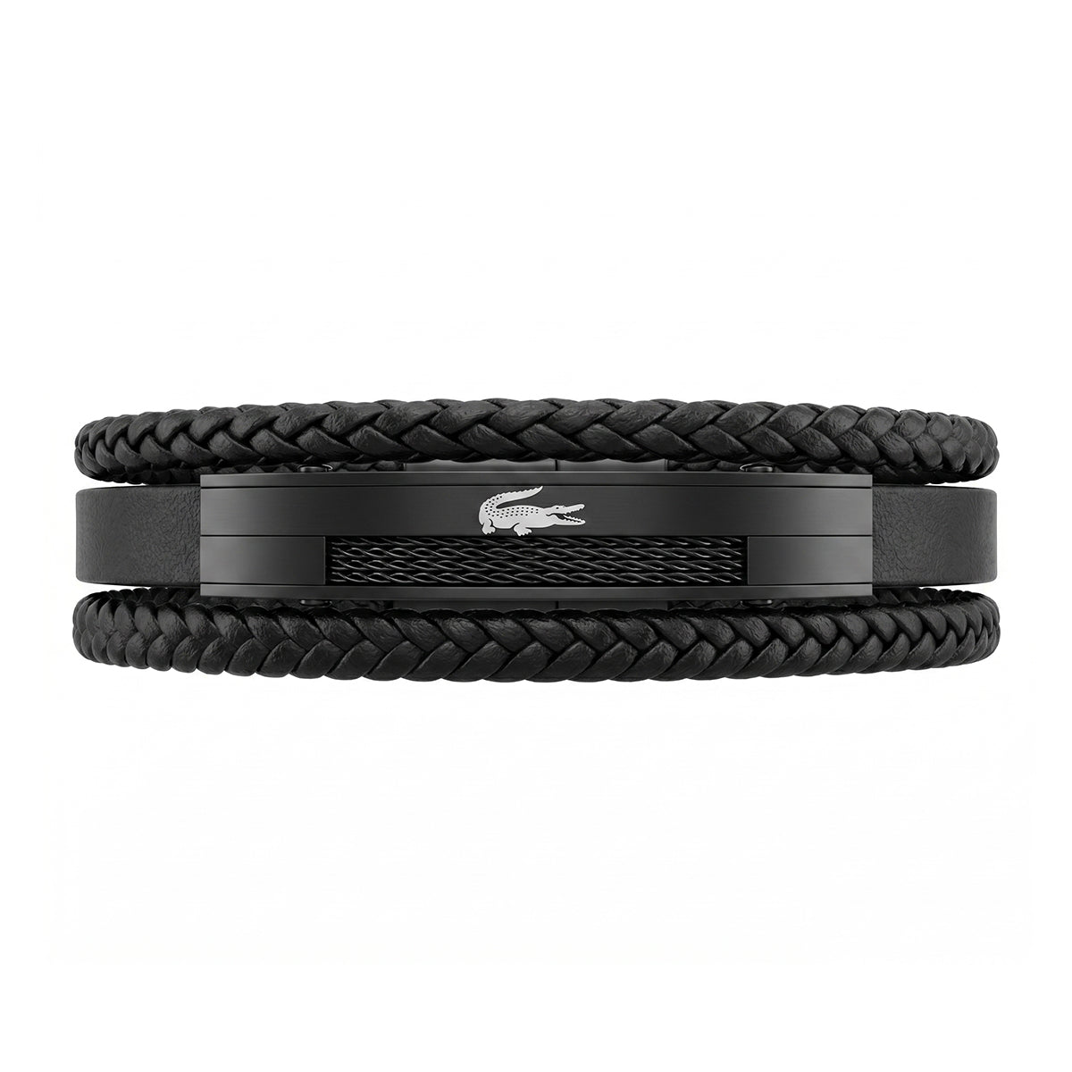 Men's Lacoste All-Black Multi-Strand Leather Bracelet | One Size