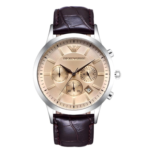 Brown Leather Strap Beige Dial Men's Watch | AR2433