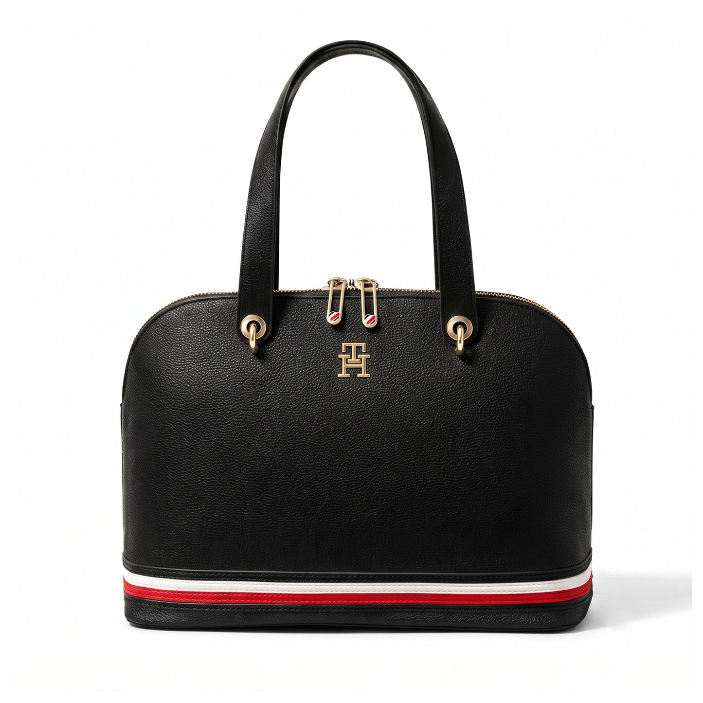 Authentic Tommy Hilfiger Black Dome Satchel - Signature Stripe