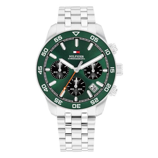 Tommy Hilfiger Men's TH85 Chronograph Watch | Green Dial & Silver 1792215