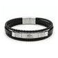 Authentic Lacoste Layered Black Leather & Steel Men's Bracelet