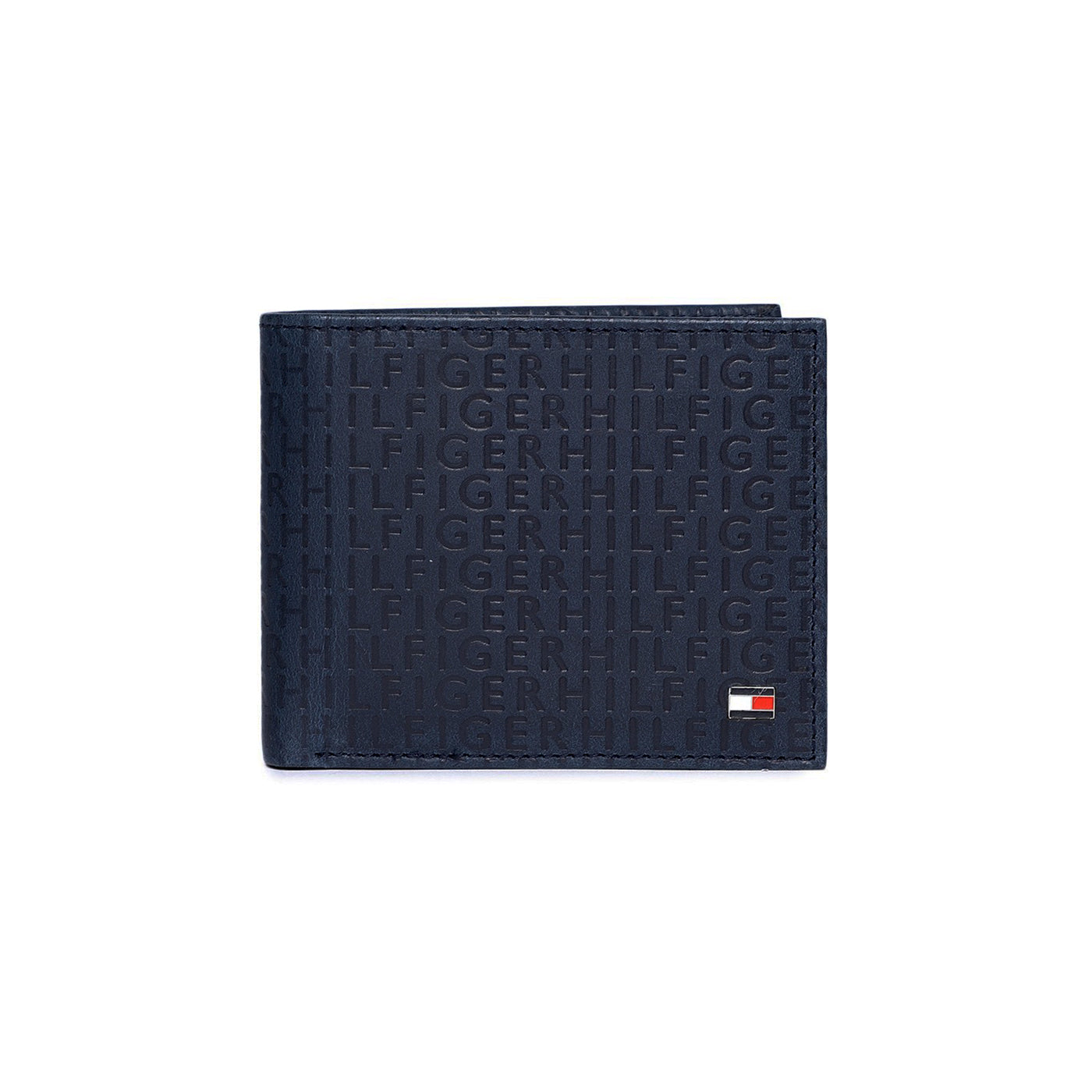 Tommy Men Navy Blue With Logo Pattern Two Fold Wallet