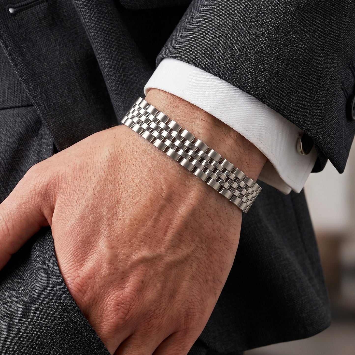 Men's Premium Silver Stainless Steel Adjustable Link Bracelet