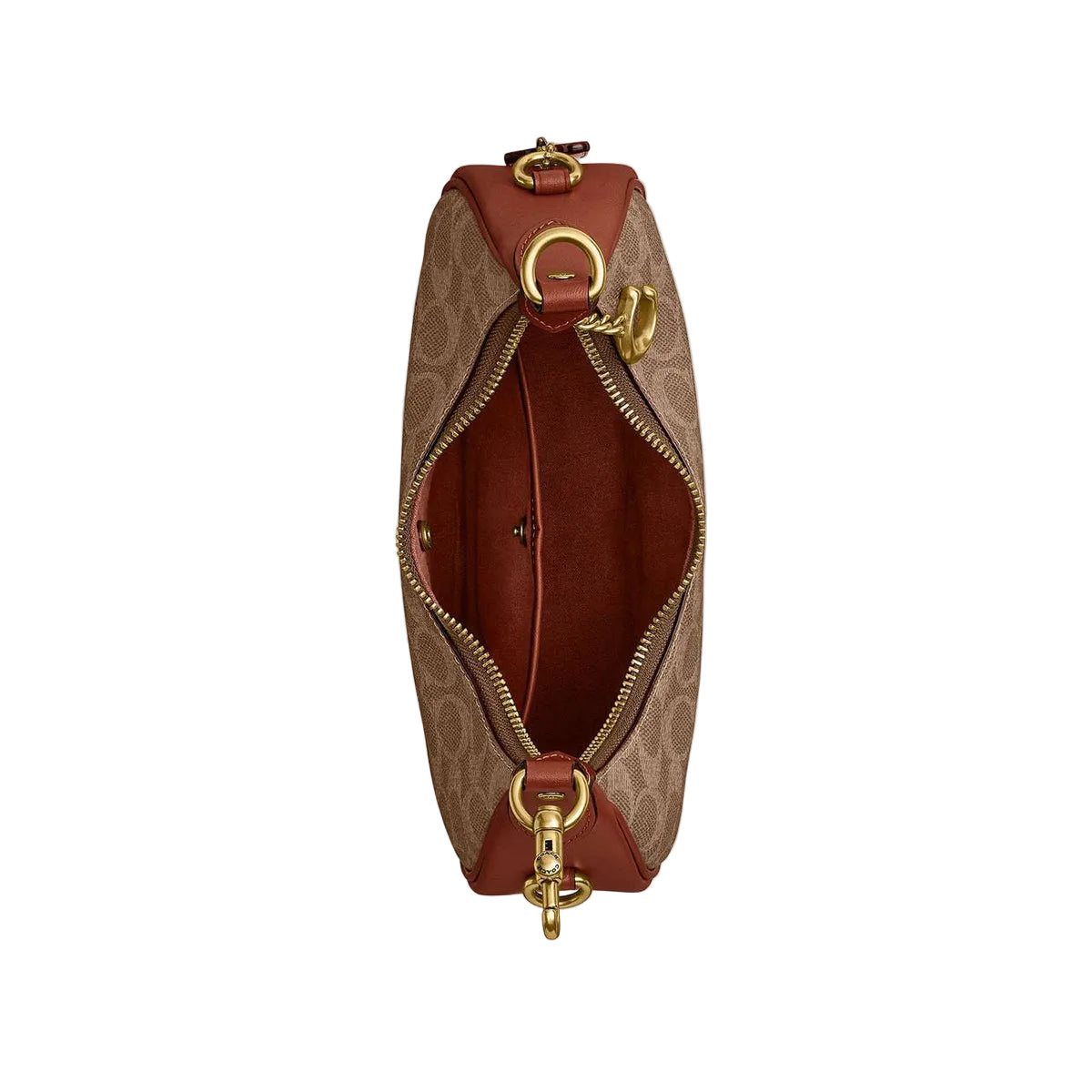 Authentic Coach Signature Canvas Crescent Shoulder Bag | Tan & Rust