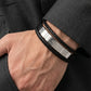 Authentic Lacoste Layered Black Leather & Steel Men's Bracelet