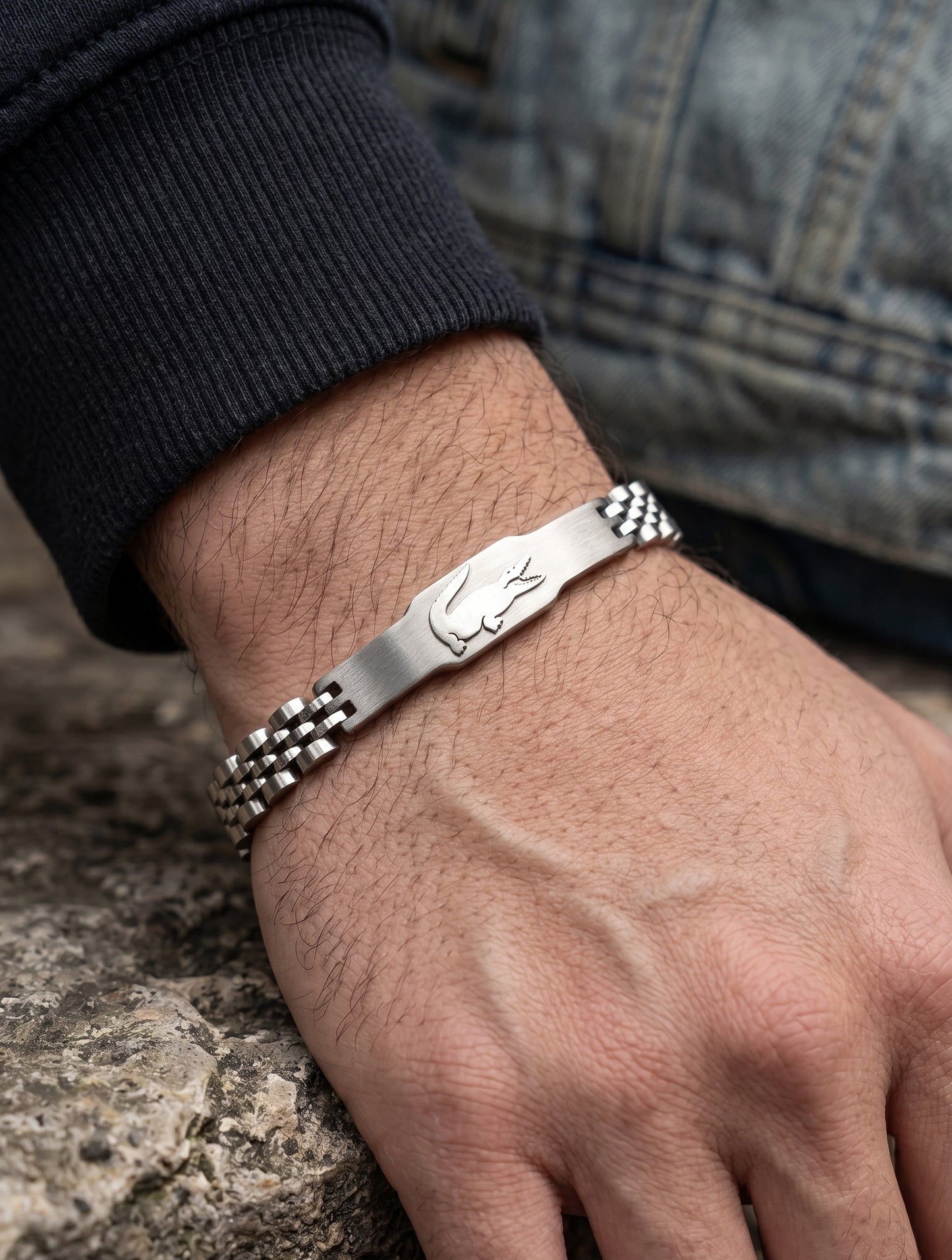 Men's Lacoste Silver-Tone Stainless Steel Bracelet | Adjustable Size