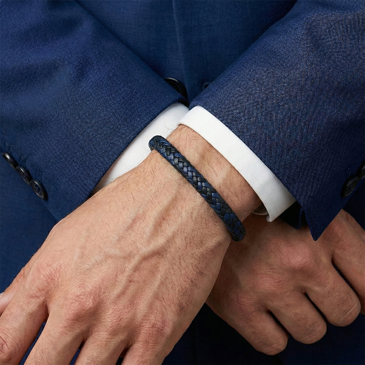 Genuine Leather Men's bracelet Dark Blue & Black