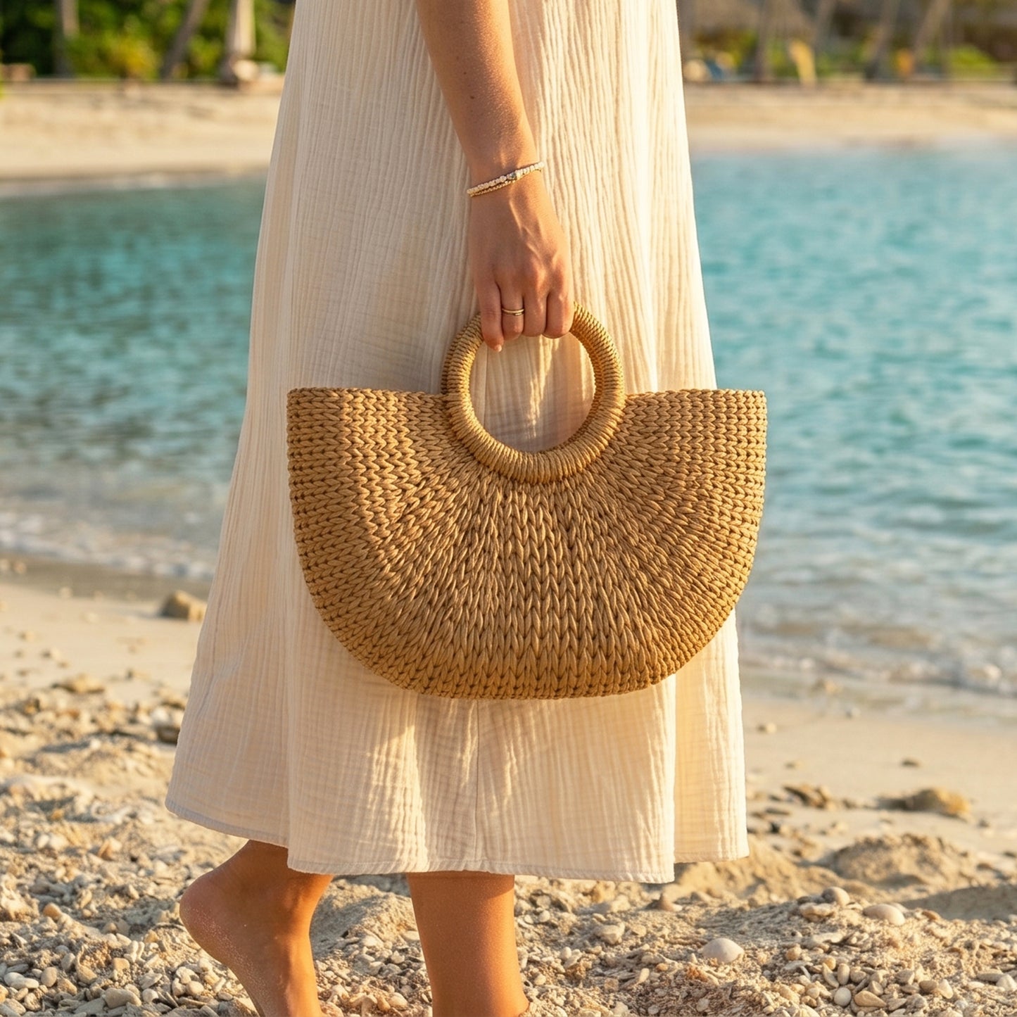 Minimalist Half-Moon Woven Straw Bag | Premium Natural Straw