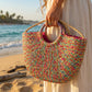 Colorful Half-Moon Woven Straw Cross body Bag | Premium Natural Straw