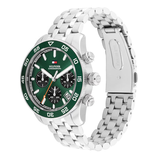 Tommy Hilfiger Men's TH85 Chronograph Watch | Green Dial & Silver 1792215