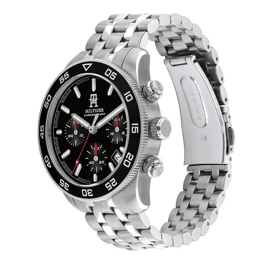 Tommy Hilfiger Men's TH85 Chronograph Watch | Black Dial & Silver Steel 1792156