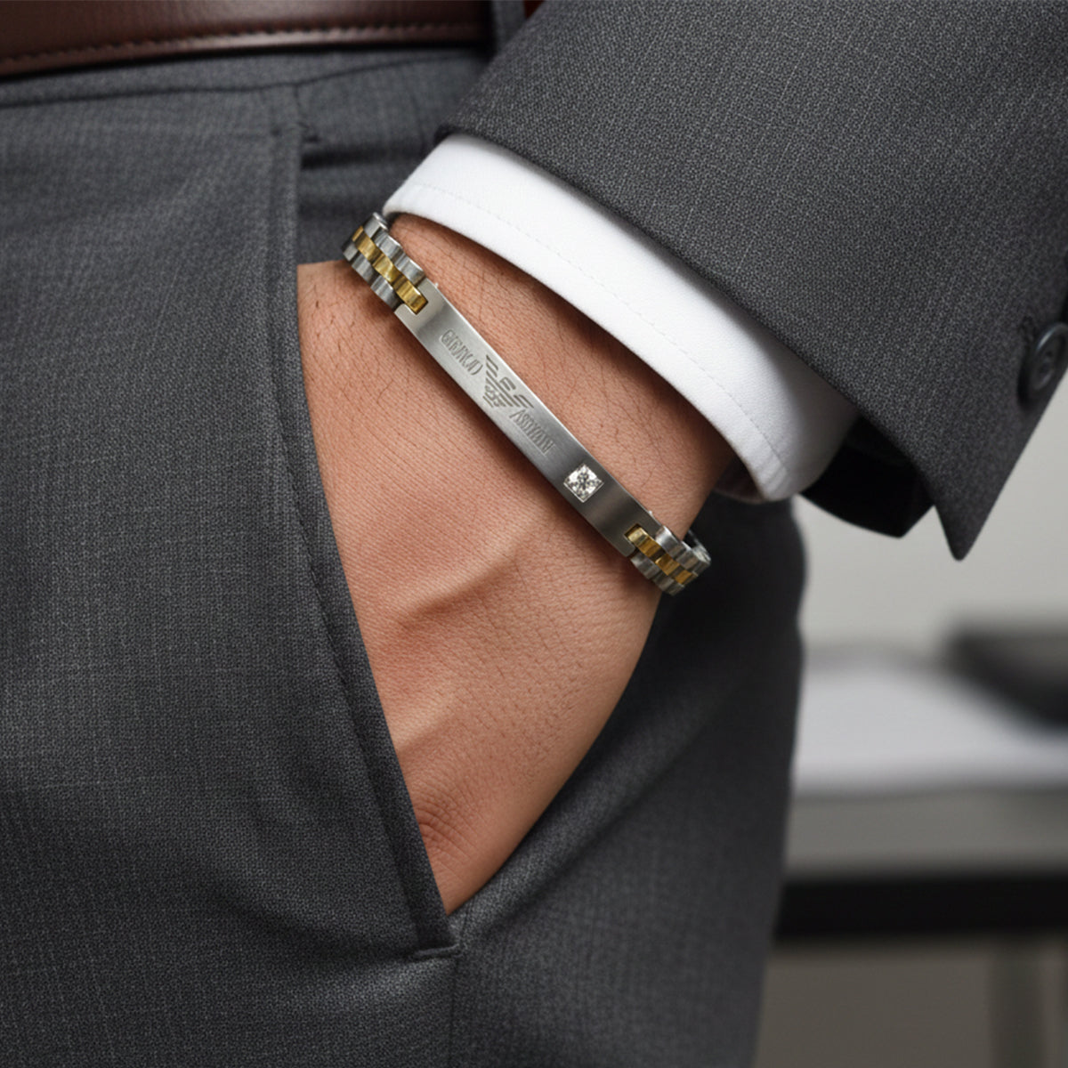 Giorgio Armani Silver & Gold Bracelet with Crystal Accent