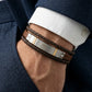 Lacoste Braided Brown Leather Bracelet with Gold Accents