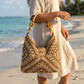Boho Woven Straw Hobo Bag | Wooden Bead Handle