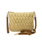 Light Beige Woven Floral Straw Cross body Bag | Genuine Leather Handles
