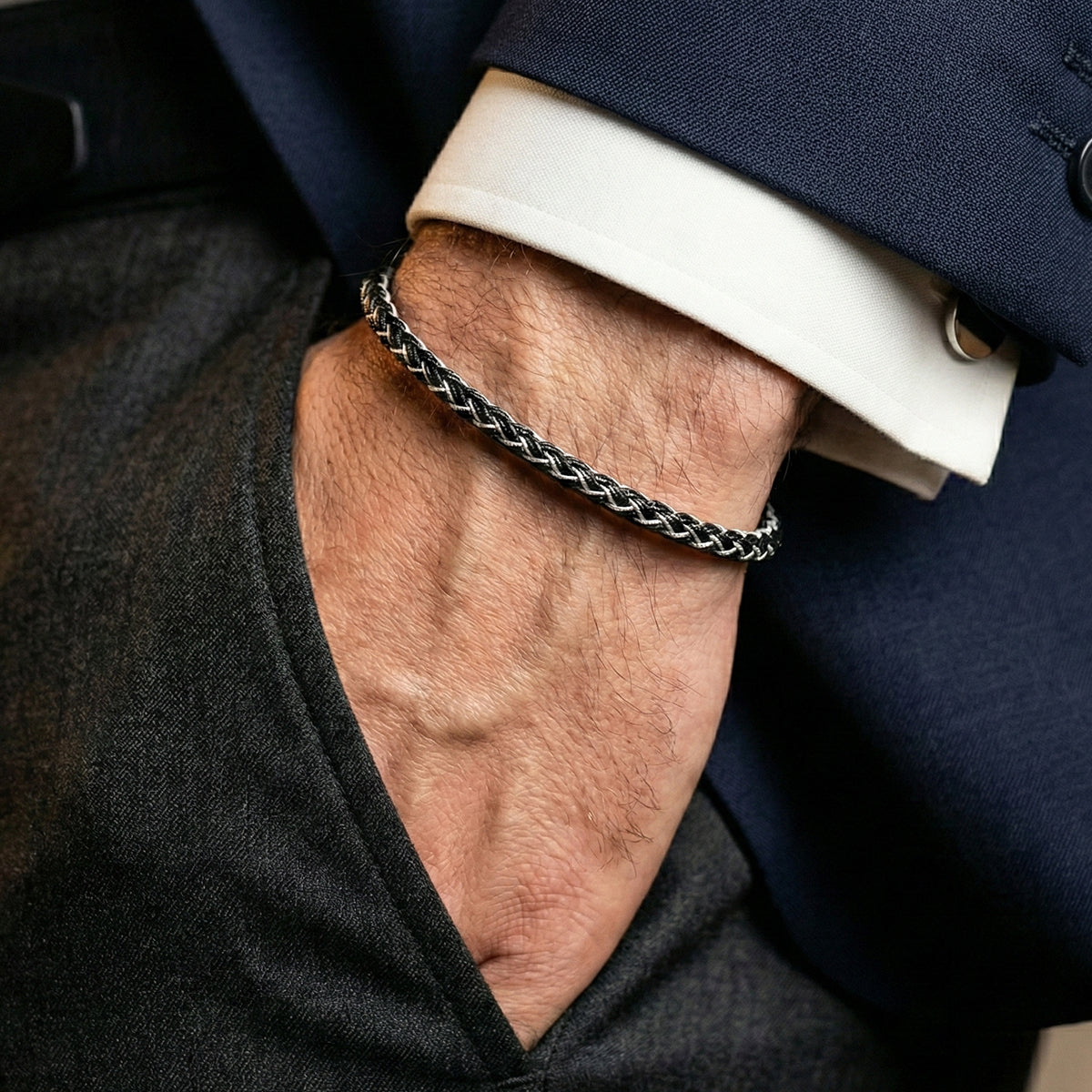 Black & Silver Cable Wire Wristband | Minimalist Design