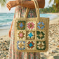 Vintage Granny Square Woven Straw Tote | Premium Natural Straw