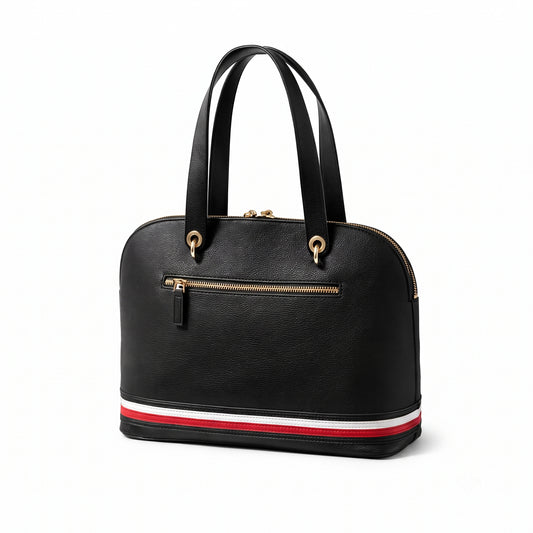 Authentic Tommy Hilfiger Black Dome Satchel - Signature Stripe