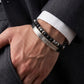 Tommy Hilfiger Men's Double Layer Leather & Beaded Stainless Steel Bracelet