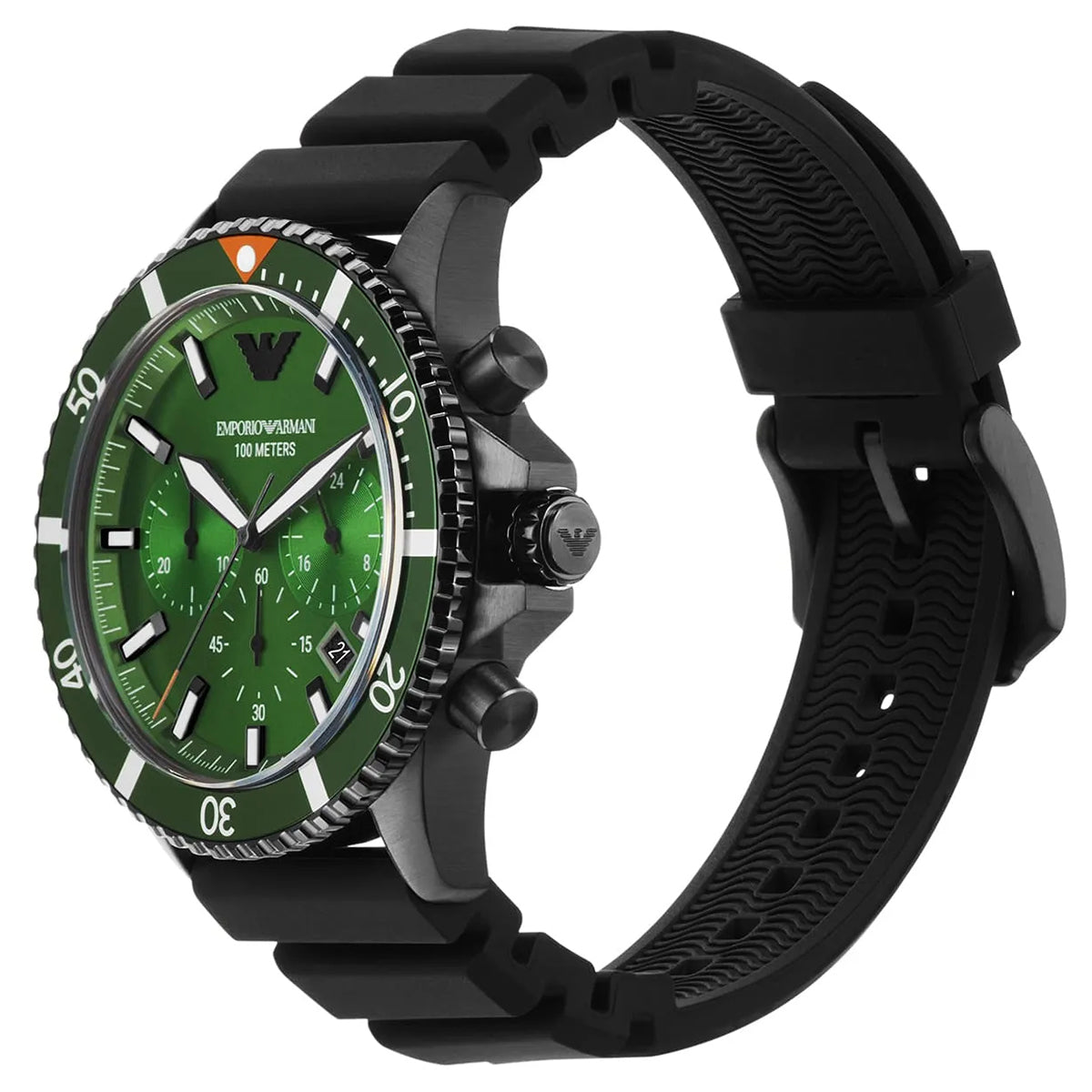 Black Rubber Strap with Green Dial Men's Watch | AR11463