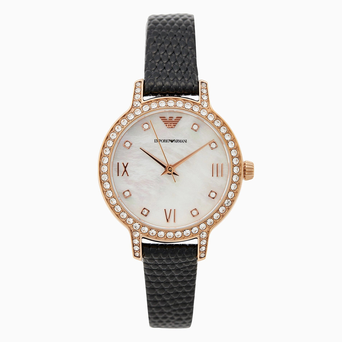 Women Watch with Black Leather Strap and White Dial | AR11485