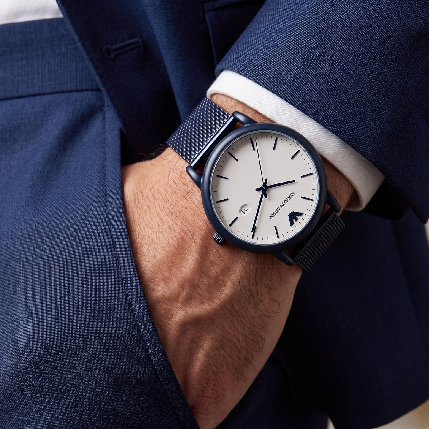 Emporio Armani Men's Watch - Navy Blue Strap with White Dial | AR11025
