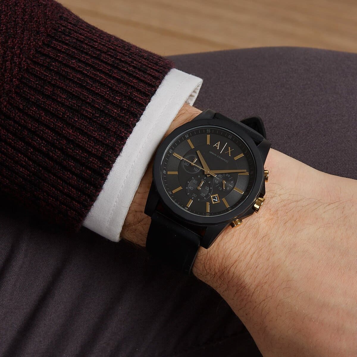 Men's watch Chronograph Black Silicone strap Watch | AX7105
