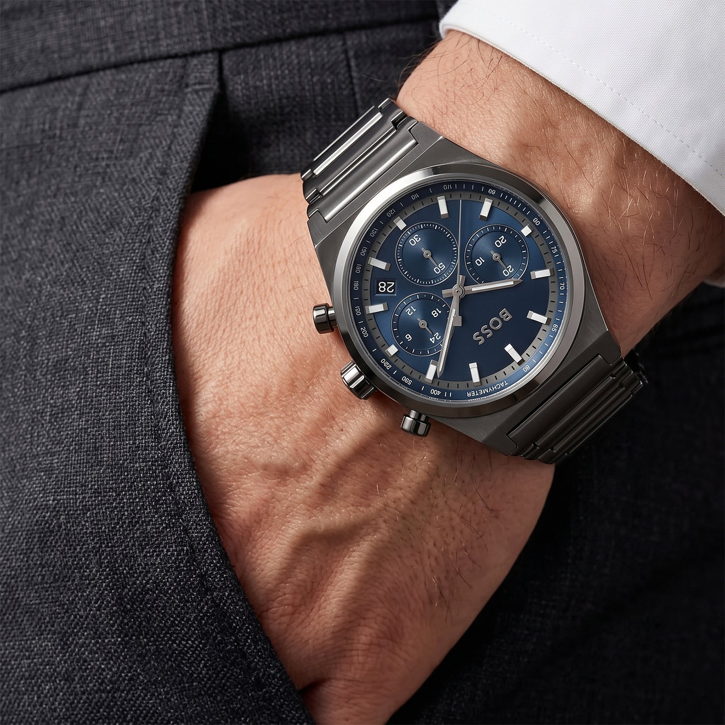 Boss Chronograph Men's Watch Blue Dial & Grey Band | 1514223