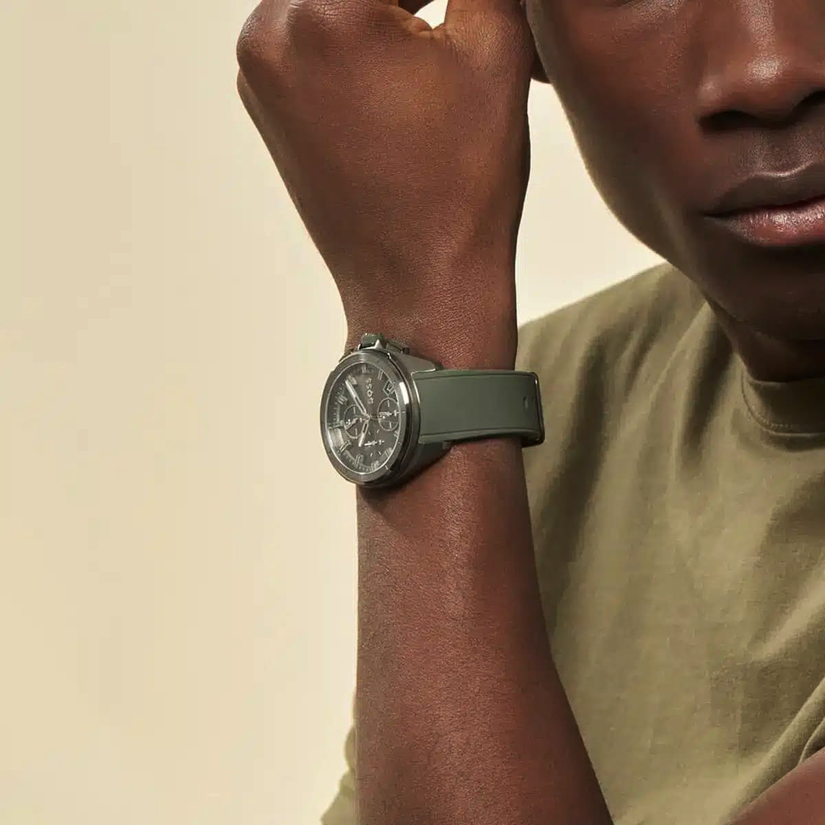 BOSS Men's Volane Grey Dial Watch Green strap | 1513952