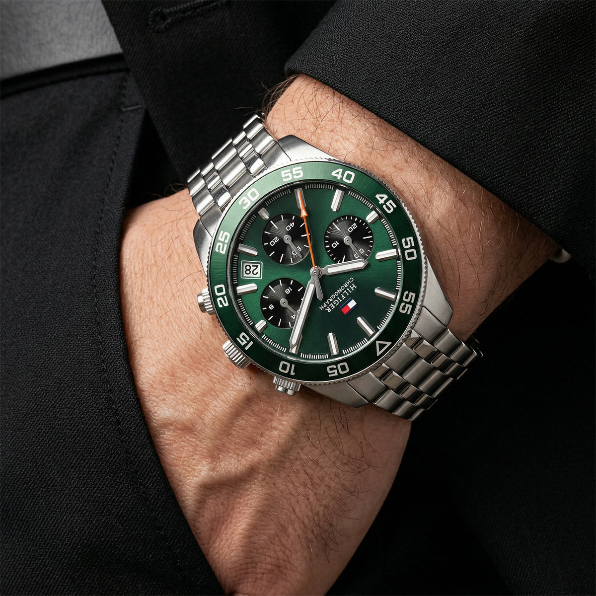 Tommy Hilfiger Men's TH85 Chronograph Watch | Green Dial & Silver 1792215