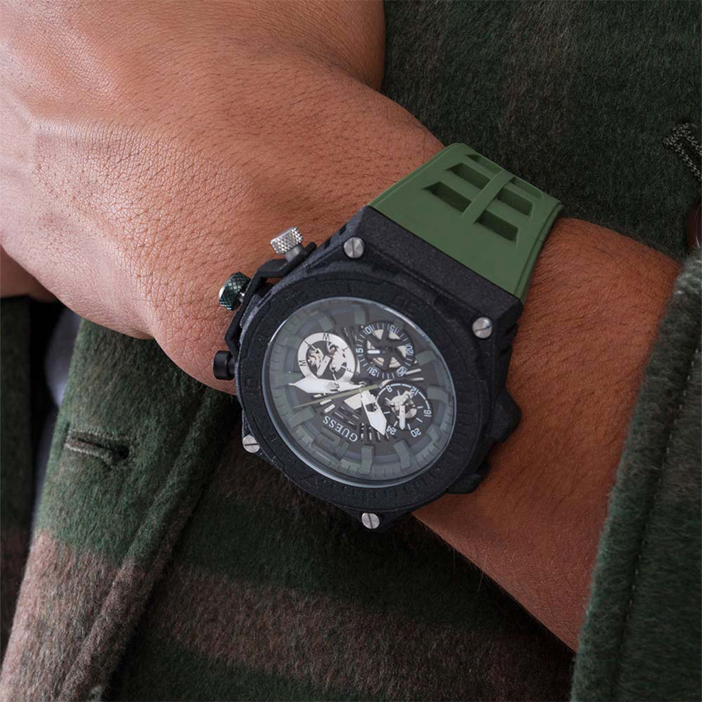 Guess Exposure Chronograph Green Strap Men's Watch | GW0325G2